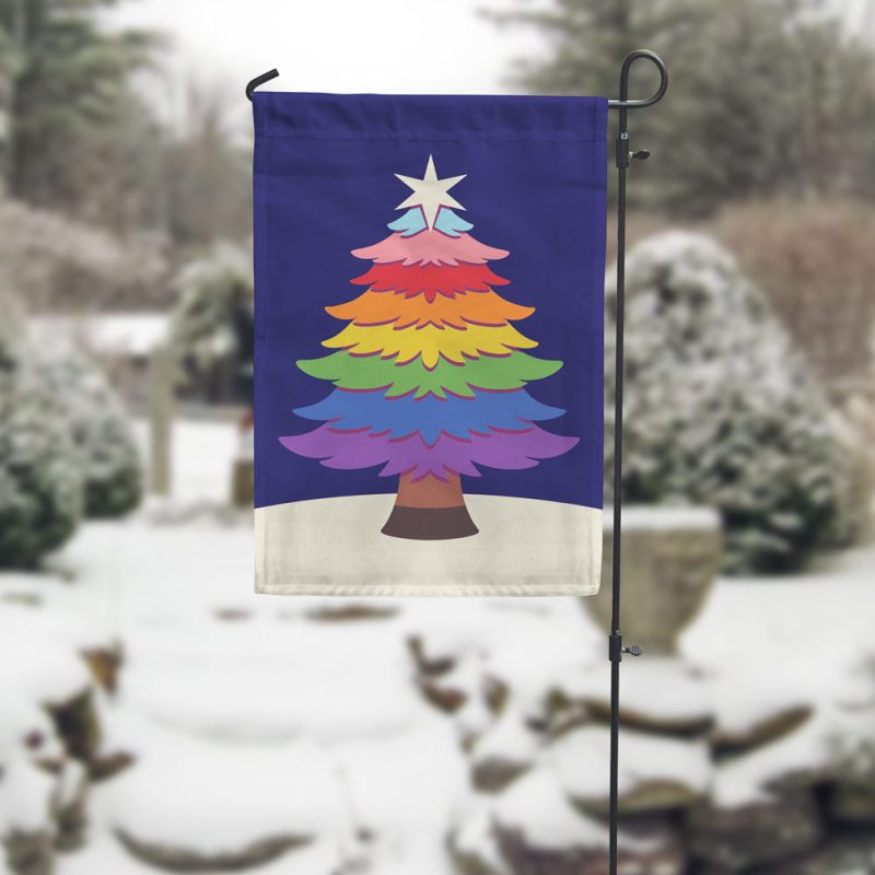 Happy Holigays Rainbow Tree Garden Flag Outdoor