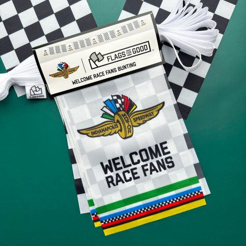 IMS checkered flag welcome race fans bunting packaged