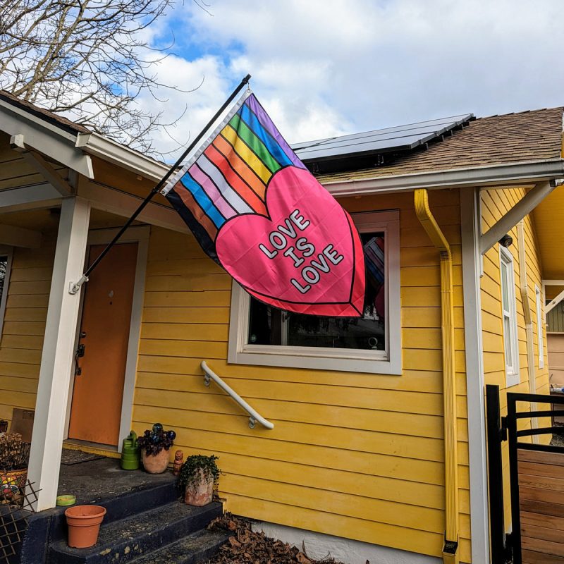 Love is Love rainbow heart house flag