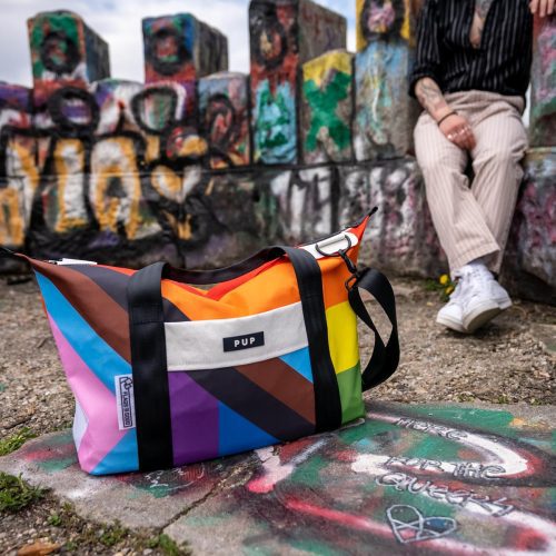 PUP Progress Pride Flag Weekender Bag Lifestyle 1