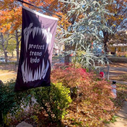 Protect Trans Kids 3ft x 5ft flag product photography