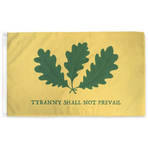 "Tyranny Shall Not Prevail" Flag with three green oak leaves on gold